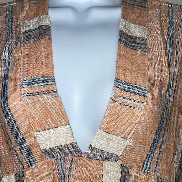 Lulus Striped Double V-Neck Tiered Mini Dress - Dusty Orange - Size XS* WD25 - Picture 4 of 12